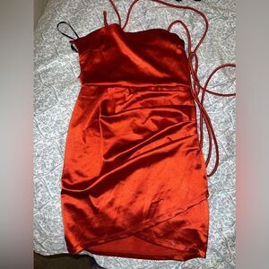 Satin Lace-Back Mini Dress in orange size M